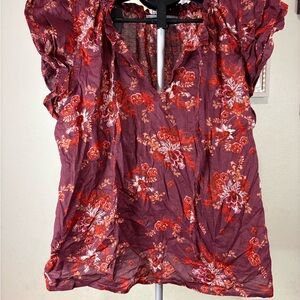 Chelsea & Theodore Burgundy Floral Blouse